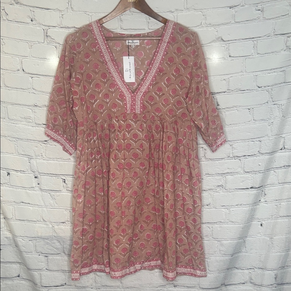 The Fox And The Mermaid Boho Pink Floral V-Neck Babydoll Dress Size X-Large NWT